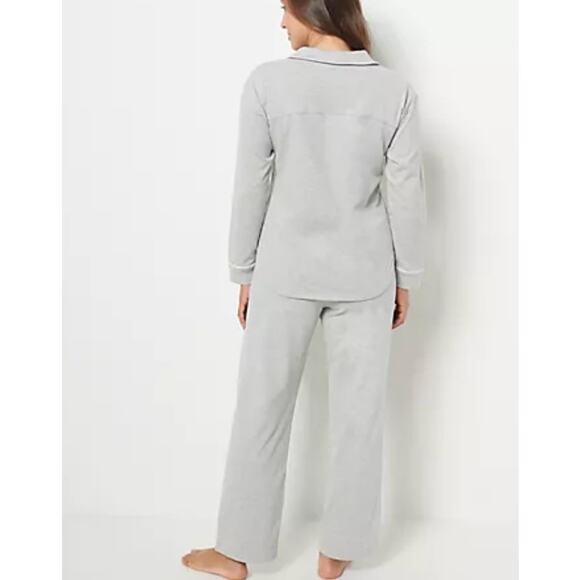 Rebecca Minkoff Notch Collar Pajama Set Gray White Cotton Size Medium NWT Comfy - Picture 9 of 15
